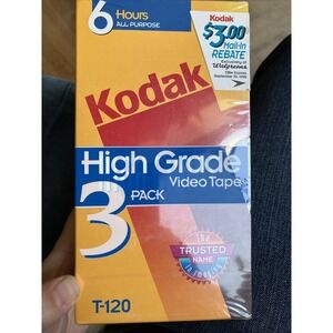 New Sealed Kodak VHS Video Cassette Tapes T-120 Blank High Standard 3 Pack
